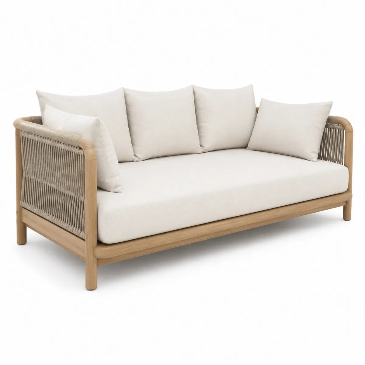 Sofa Ogrodowa z Drewna Tekowego z Liną Polipropylenową Beżowa 200 cm