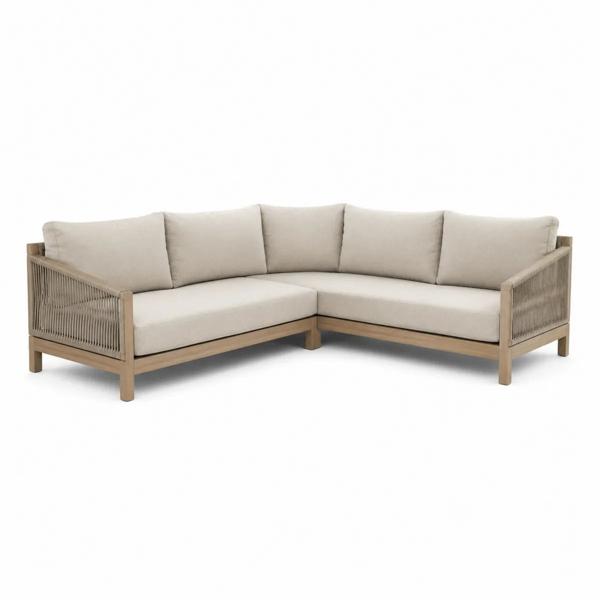 Sofa narożna ogrodowa beżowa z drewna teak i poliestru