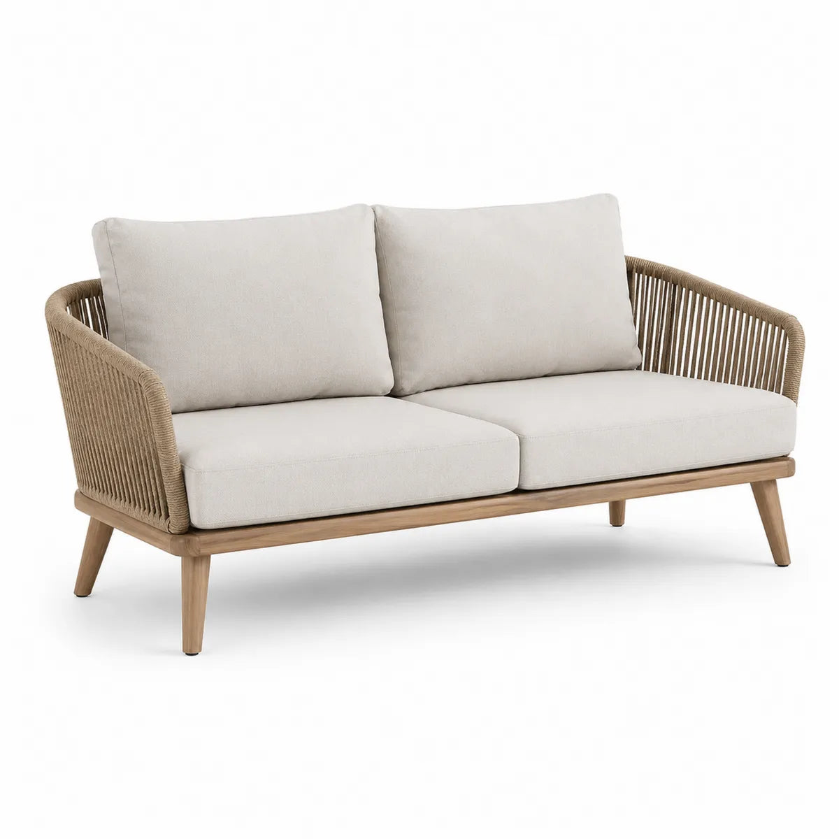 Dwuosobowa sofa ogrodowa z poduszkami, bawełna i drewno teakowe