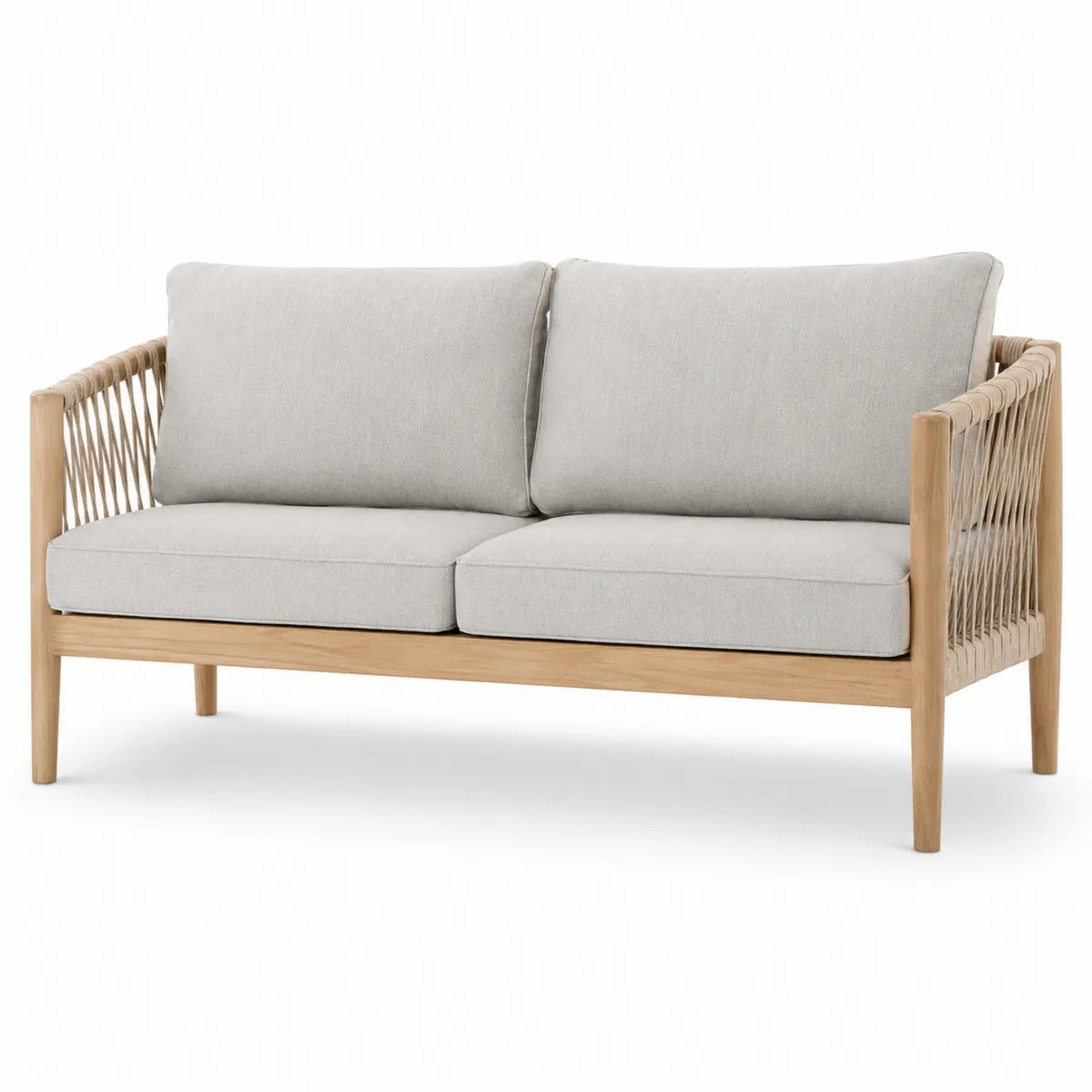 Sofa ogrodowa drewniana tkanina poliestrowa szara 140 cm