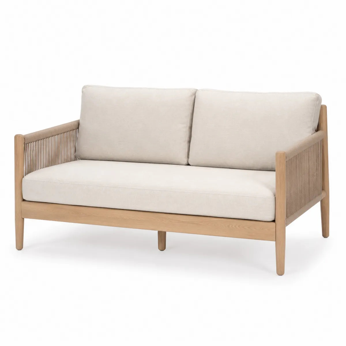 Dwuosobowa sofa ogrodowa z drewna dębowego i poliestru beżowa