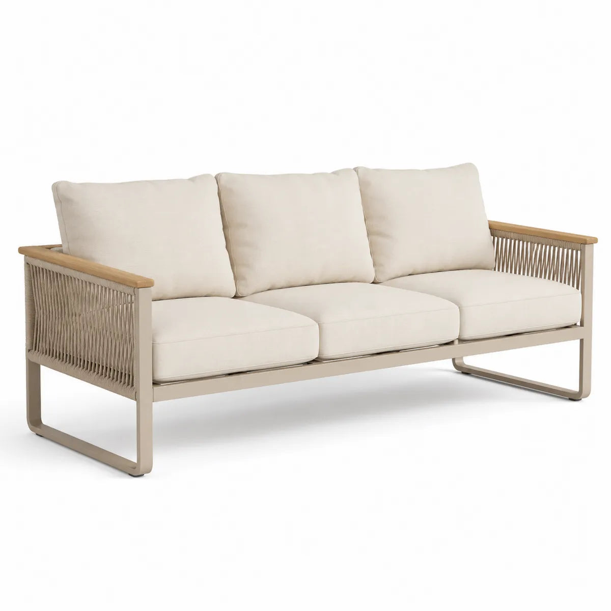 Sofa ogrodowa 3-osobowa beżowa aluminium i teak