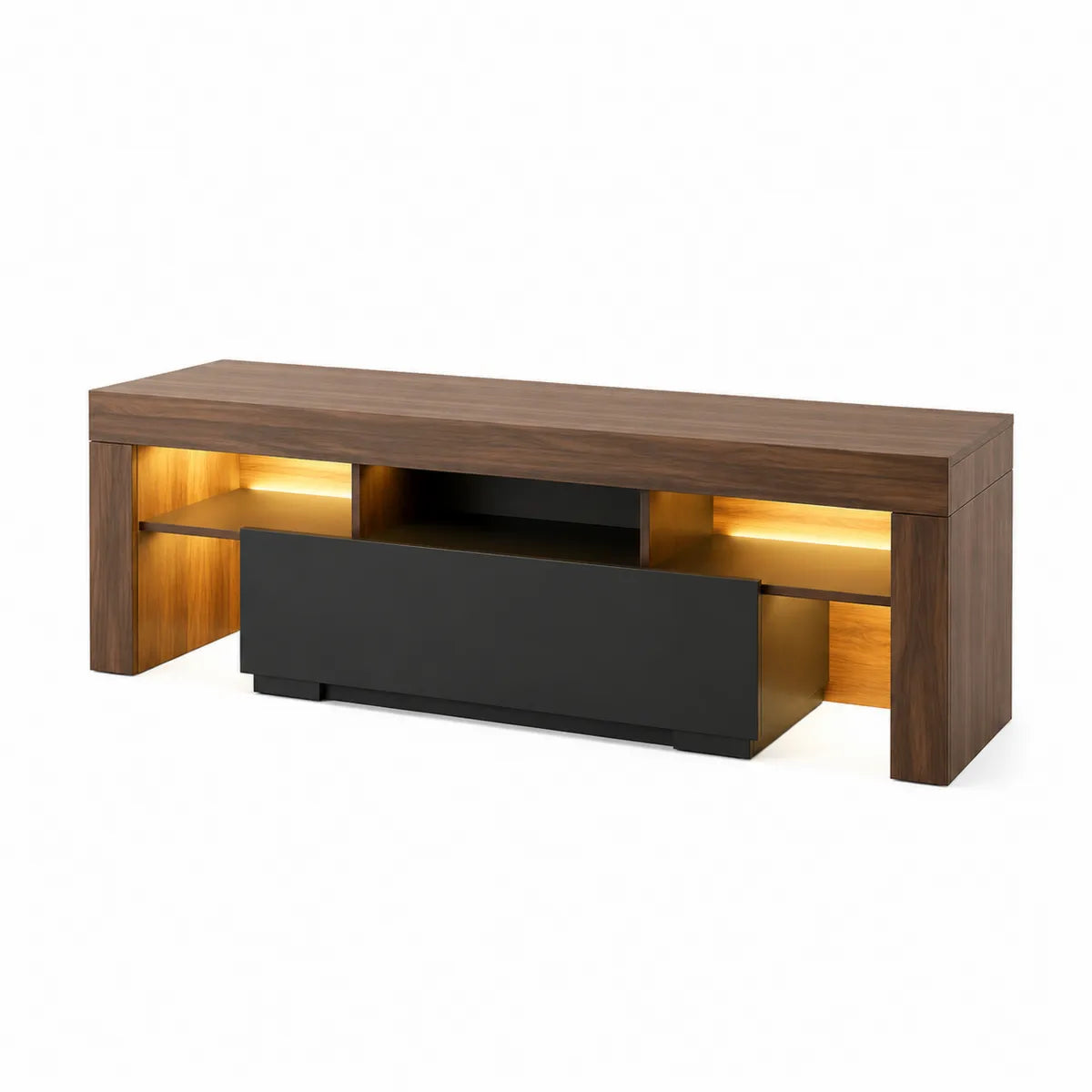 Szafka RTV drewno czarno-brązowy 160x40x50 cm z oświetleniem LED