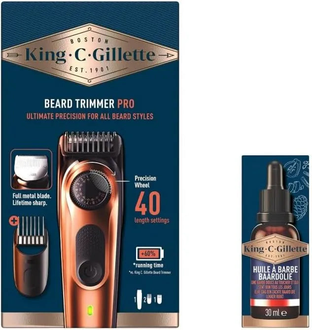 Gillette, Oil Barbe Man, PRO wyposażone w Precision Molette 40 Ustawień długości + King C, King Men 's elektryczny Barbe Man Kosiarka