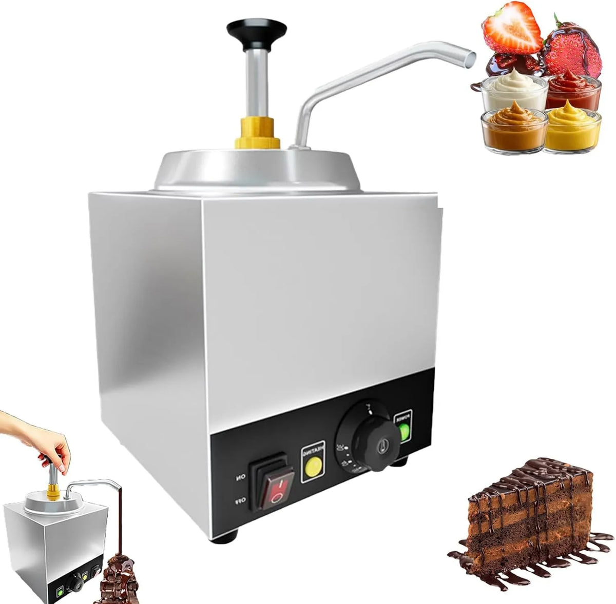 Generic, Produkt dyspersujący 2, Podwójny grzejnik czekoladowy z regulacją temperatury od 30 do 110°C i pompą, 1 l, stal nierdzewna, do kawy