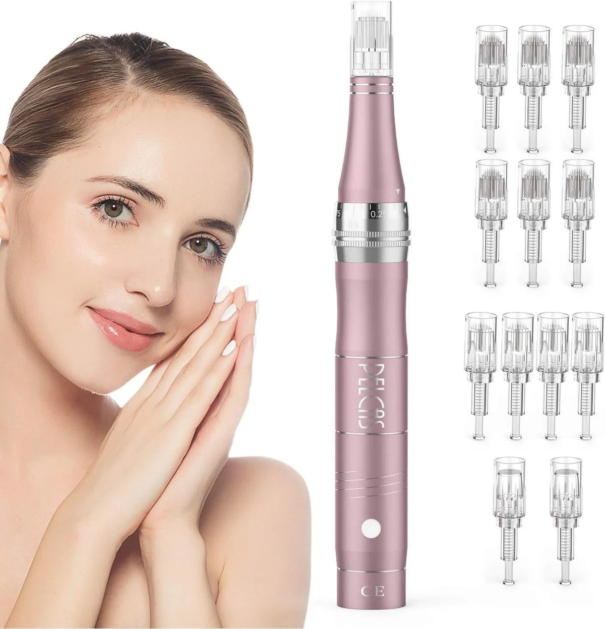 PELCAS, Skóra echillująca, Microneeeeeding Pen z 12 Wkłady i 3 Speedy, Microneedling twarzy, Pielęgnacja twarzy / Cou / Stojak na oczy
