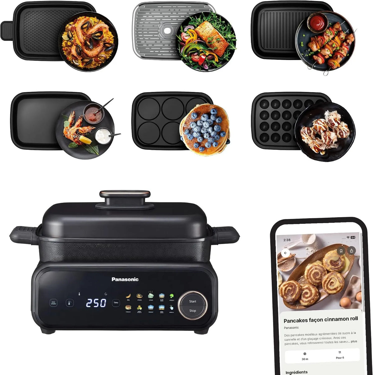 Panasonic grill elektryczny, NF- GM600 6- en-1 Zmywarka, 1400 W, 40 do 250°C, grill, 9 Automatyczne tryby, Elektryczne grill, BBQ NF-GM600 6-en-1