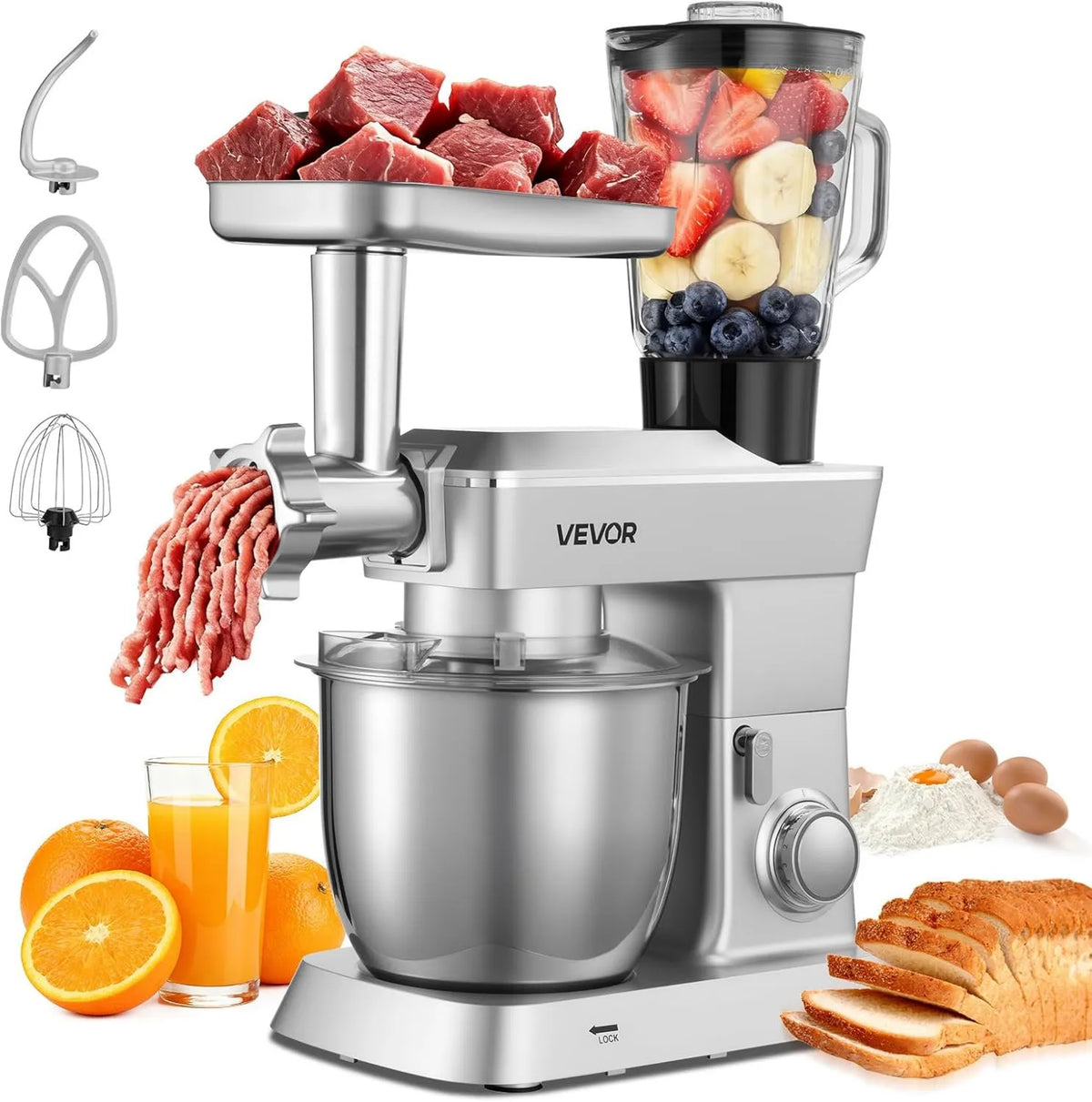 VEVOR mikser planetarny, Blender, 4, 3 l, 1300 W, stal nierdzewna, pastry robotów i kulinarne 4, bol nierdzewny, 1, 5 l