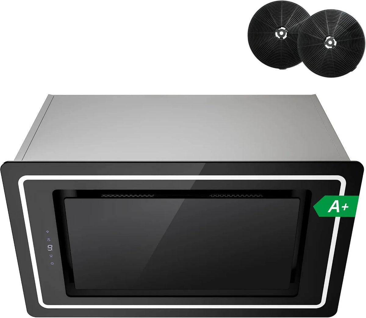 FIREGAS okap kuchenny, 52 cm, 450m3 / h, ewakuacja i recykling, oświetlenie LED, powtarzalne, czarne, 9 prędkości, Dyskretne i Performing m3/h