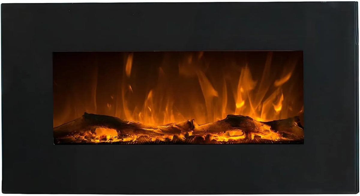 Vente-unique kominek elektryczny, L84 P14 CHANDELA Elektryczny kominek, sprzedaż pojedyncza, L84 x P14 x H45 cm, Ściana, Czarny