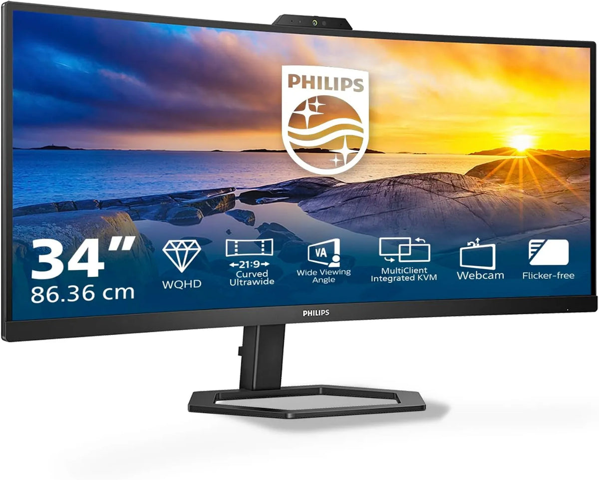 PHILIPS monitor komputerowy, 34E1C5600AM Monitor, 34 cale, 3440 × 1440, 4 ms, 100 Hz, IPS slab, VA slab, HDMI, USB, czarny, 4ms GtG, 0 DP 1x 1, USB Hub, FreeSync
