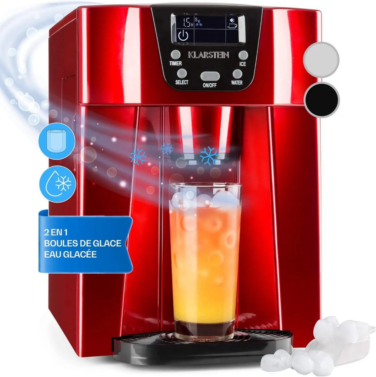 KLARSTEIN kostkarka do lodu, Icemaker, 2 l, Szybka produkcja Do 12 kg Glakonu, pojemność 2 l