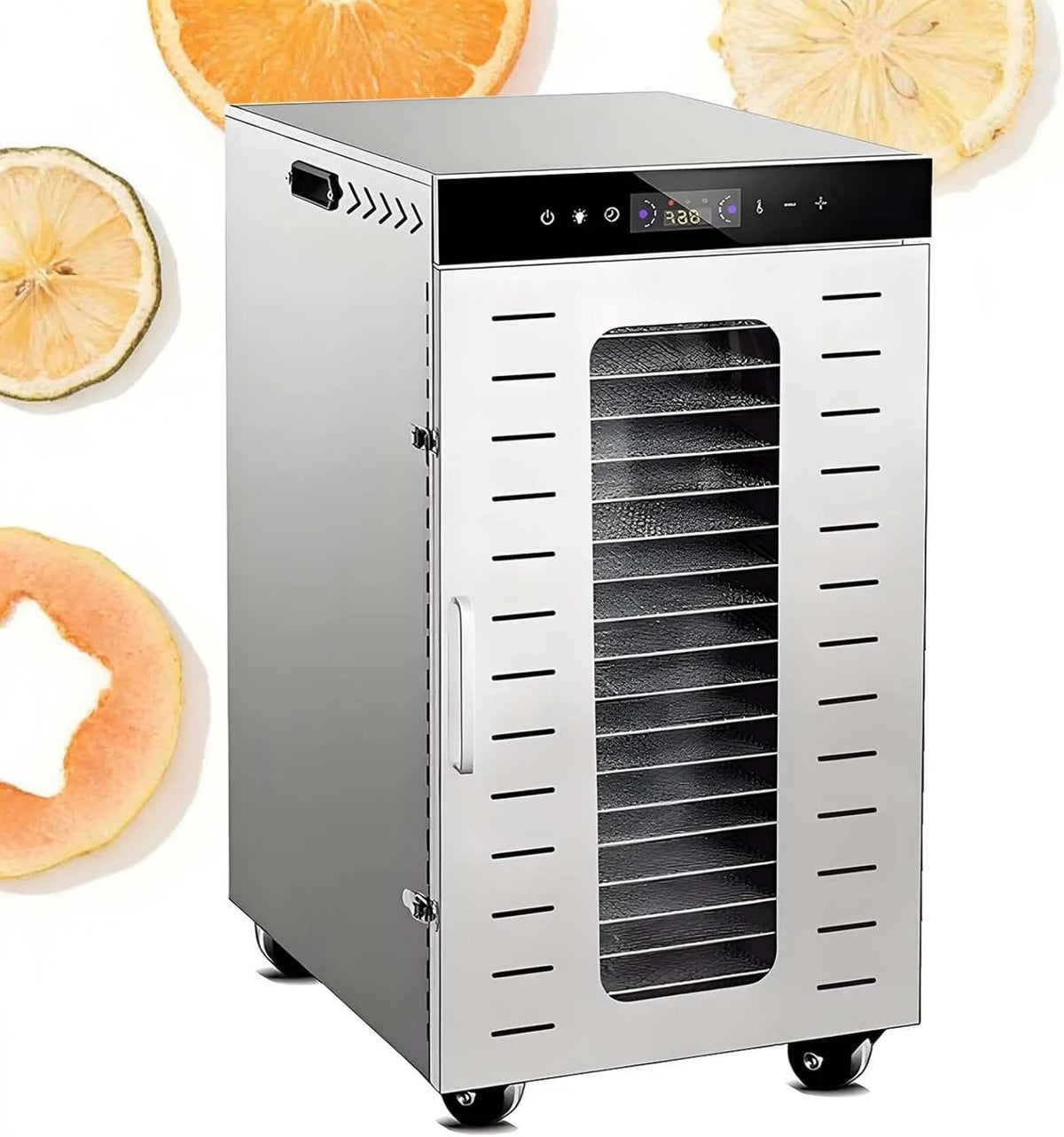QFGain suszarka do żywności, 20Płyty wentylatora, 1600 W, dotyk, licznik, profesjonalny, stal nierdzewna, Duży rozmiar: 20 Płyty ze stali nierdzewnej 20Plates