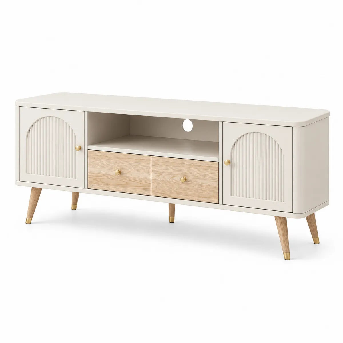 Szafka RTV biało-drewniana MDF i drewno dębowe 140 cm