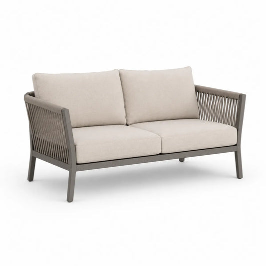 Dwuosobowa sofa zewnętrzna beżowa aluminium