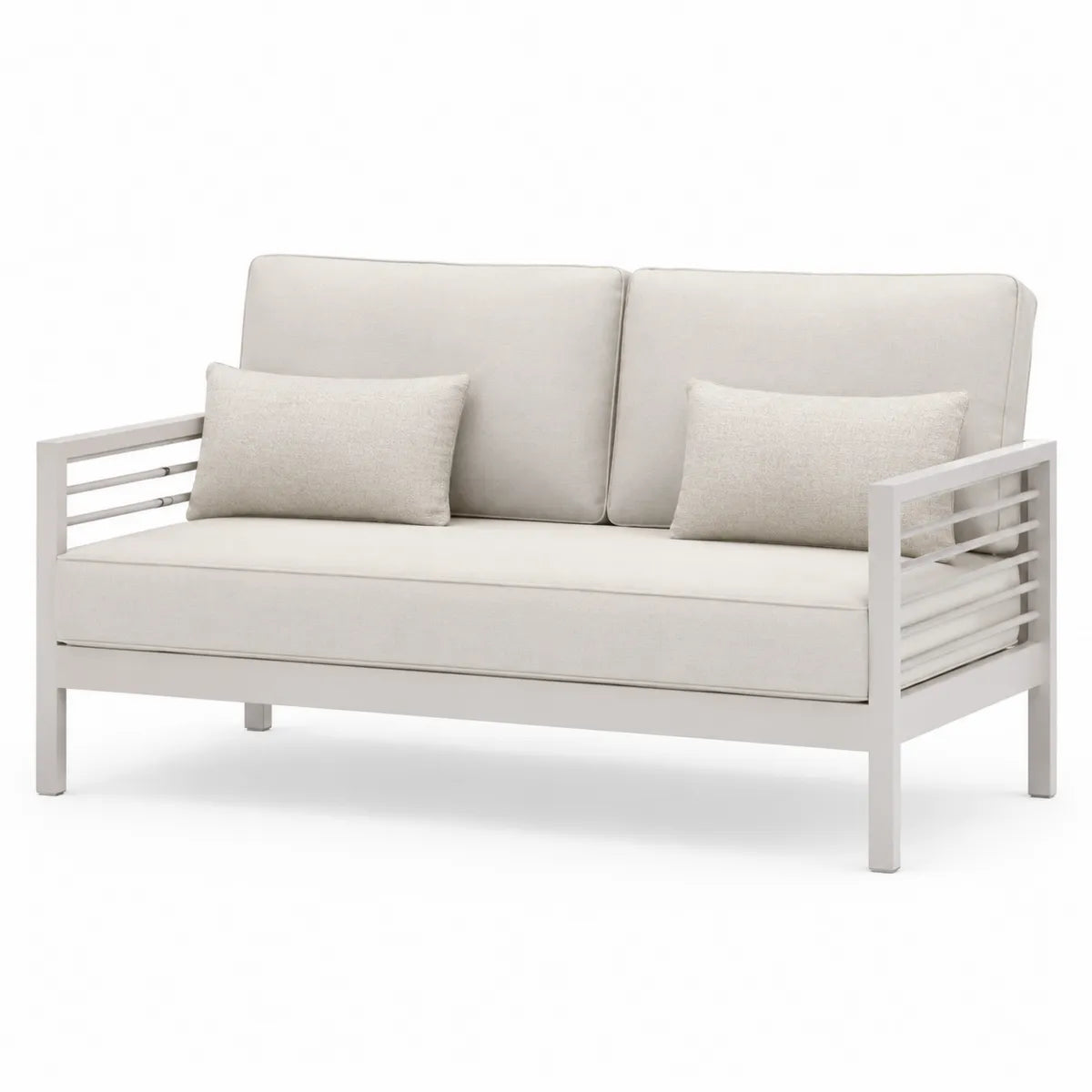 Sofa ogrodowa z metalu z poduszkami 120x70x80 cm beżowa