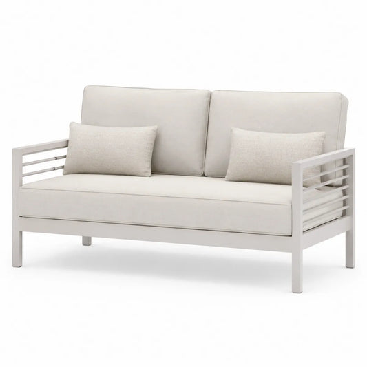 Sofa ogrodowa z metalu z poduszkami 120x70x80 cm beżowa