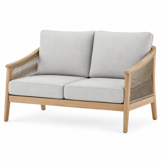 Dwuosobowa sofa z poliestru i drewna akacjowego 120 cm