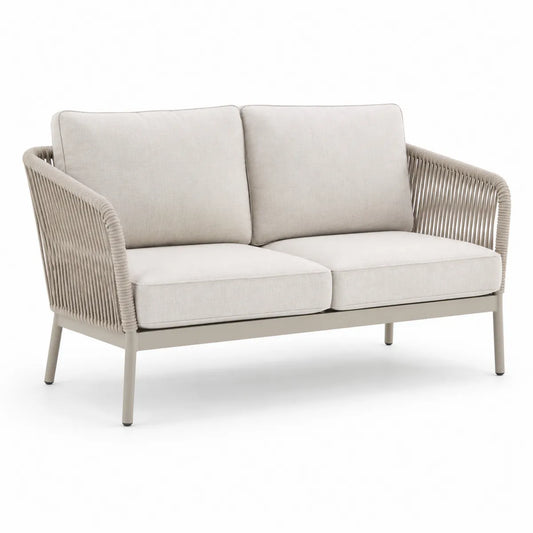 Sofa ogrodowa z poduszkami beżowy aluminium i lina 150x80x75 cm