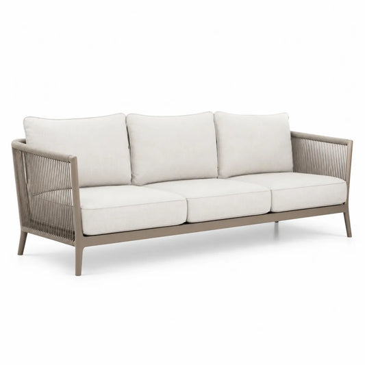 Sofa zewnętrzna metalowa z beżowym pokryciem