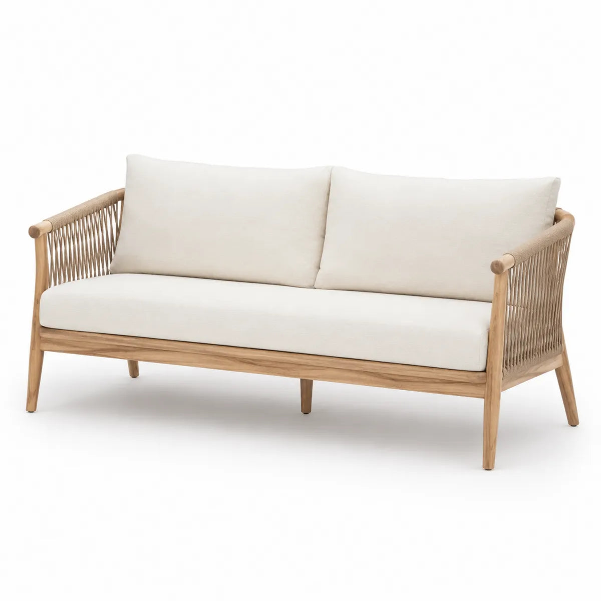 Sofa ogrodowa z drewna teakowego i liny beżowa 200x80x75 cm