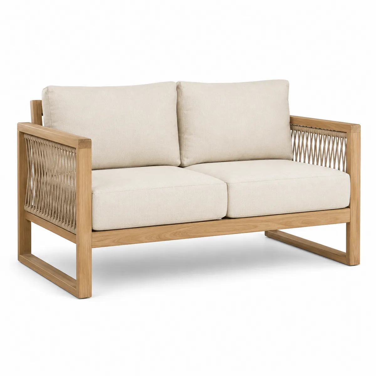 Dwuosobowa sofa ogrodowa z drewna tekowego beżowa