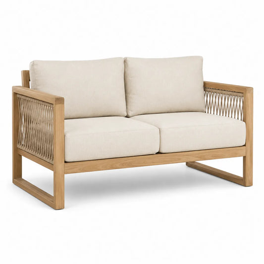 Dwuosobowa sofa ogrodowa z drewna tekowego beżowa