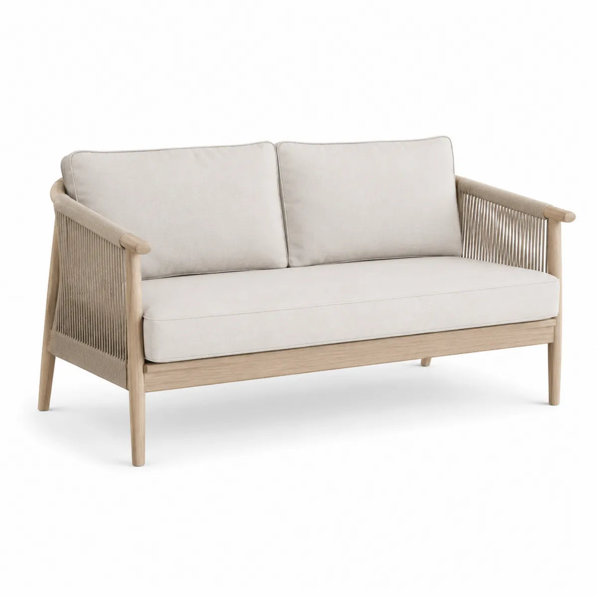 Dwuosobowa sofa z drewna i liny, beżowa