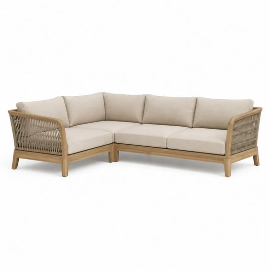 Narożnik ogrodowy beżowy drewno technorattan 250x250x75 cm