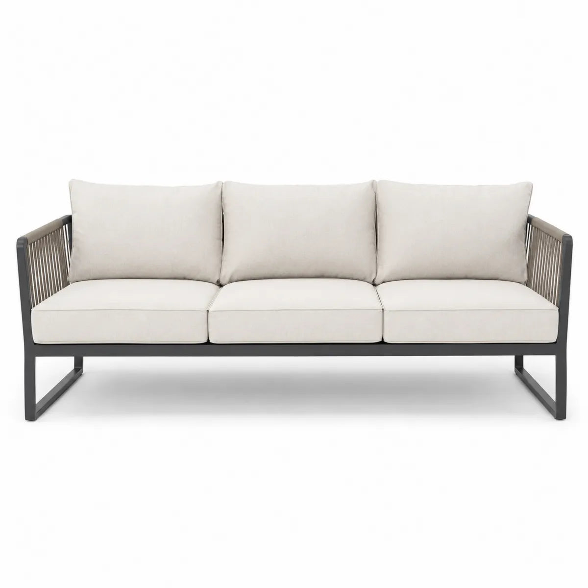 Sofa ogrodowa 3-osobowa beżowa metalowa 200cm