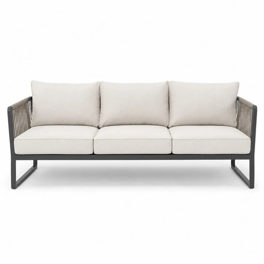 Sofa ogrodowa 3-osobowa beżowa metalowa 200cm