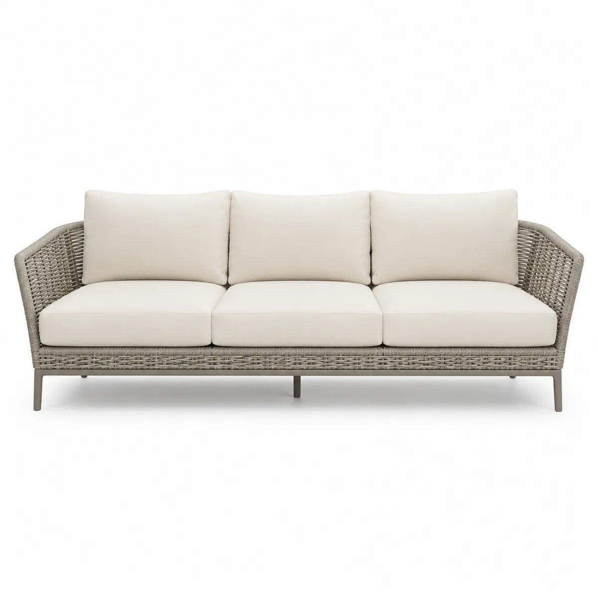 Sofa ogrodowa 3-osobowa z beżową tkaniną i aluminiową ramą