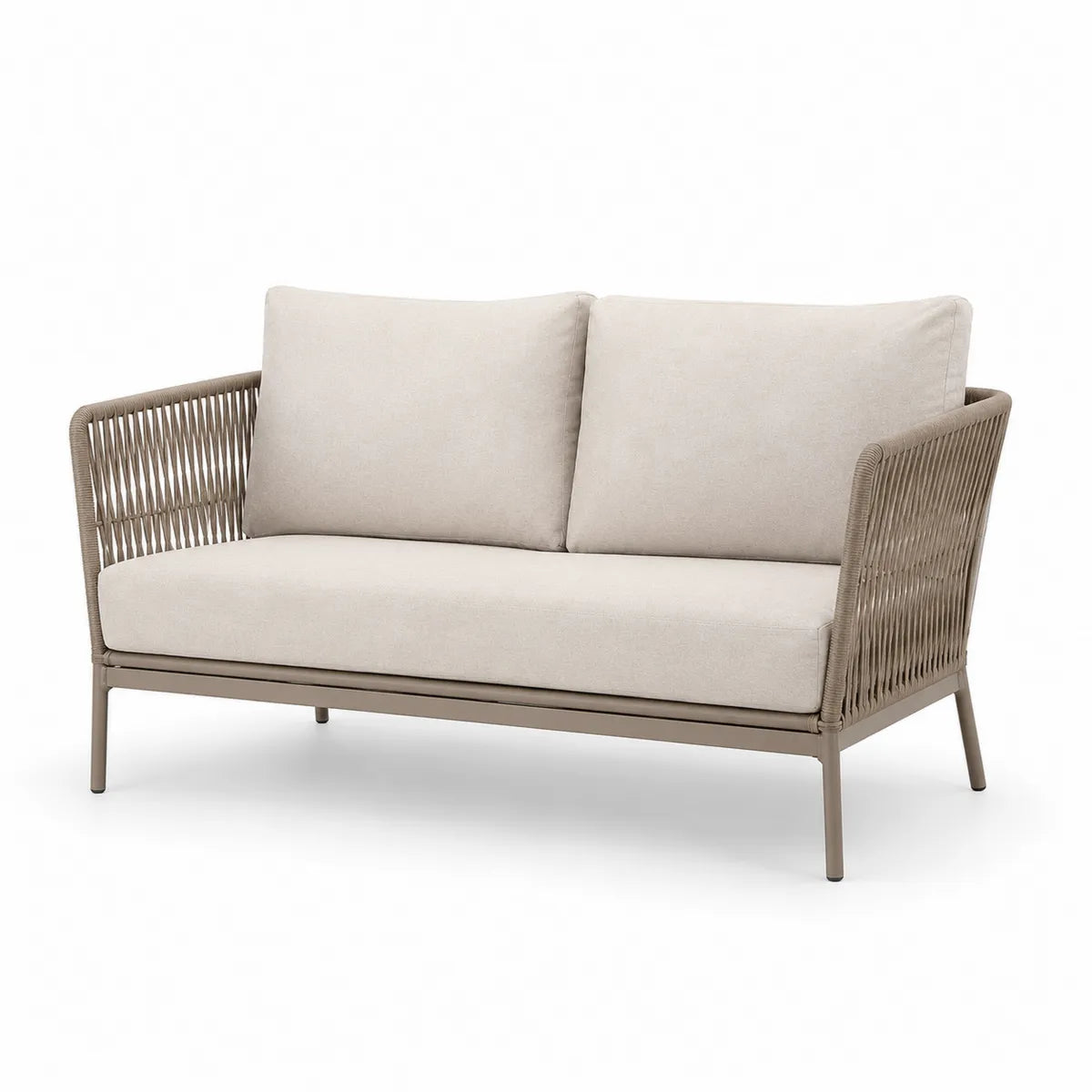 Sofa dwuosobowa ogrodowa beżowa aluminium i poliester 125x70x80 cm