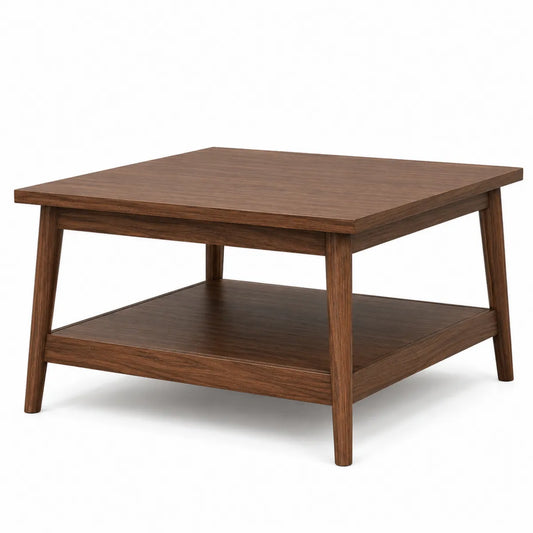 Kwadratowy stolik kawowy z drewna dębowego 80x80x45 cm z półką