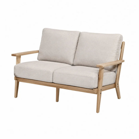 Sofa dwuosobowa beżowa drewno teakowe i poliester 130x75x78 cm