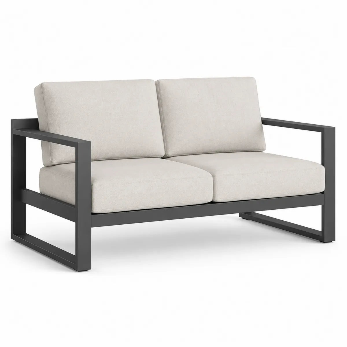 Sofa ogrodowa aluminiowa z beżowymi poduszkami
