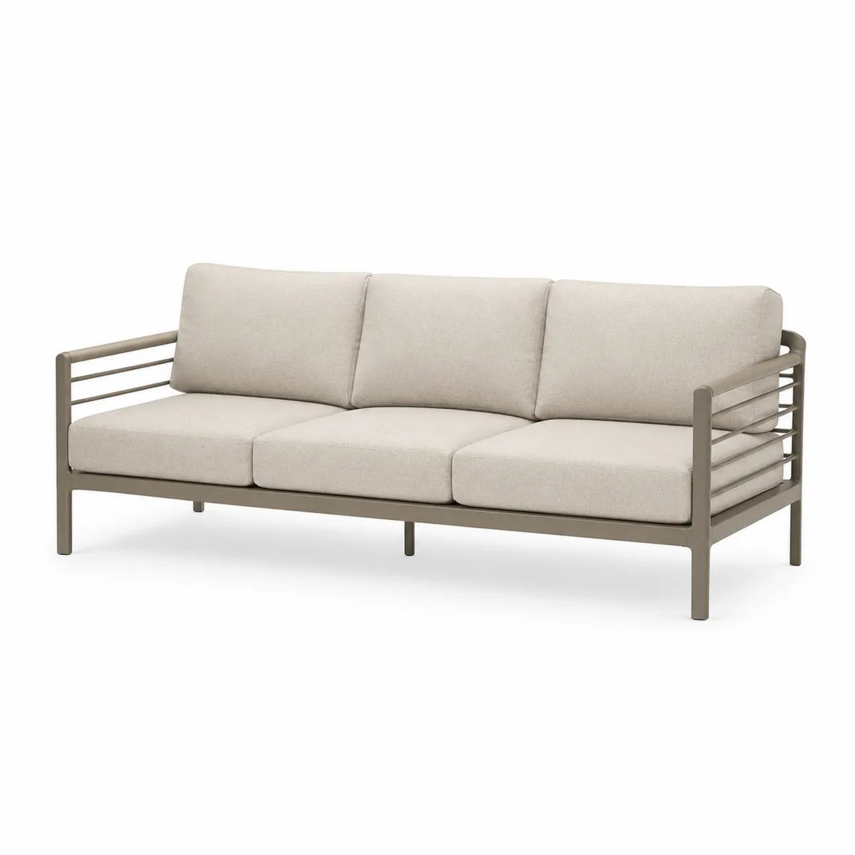 3-osobowa sofa z aluminiową ramą i beżową tapicerką 200 cm