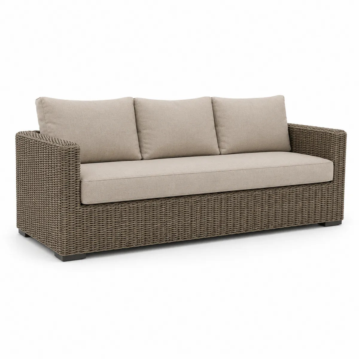 Sofa z technorattanu 220 cm beżowa z poduszkami