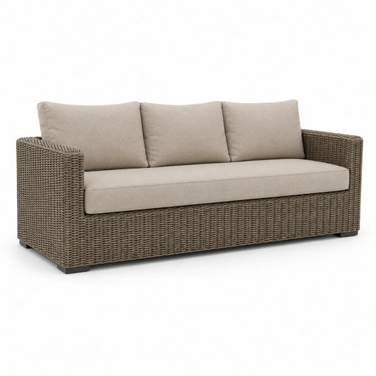 Sofa z technorattanu 220 cm beżowa z poduszkami