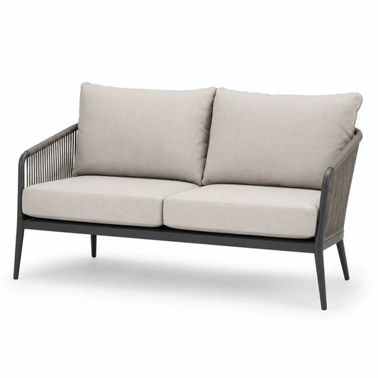 Dwuosobowa sofa aluminiowa beżowa z poduszkami poliestrowymi