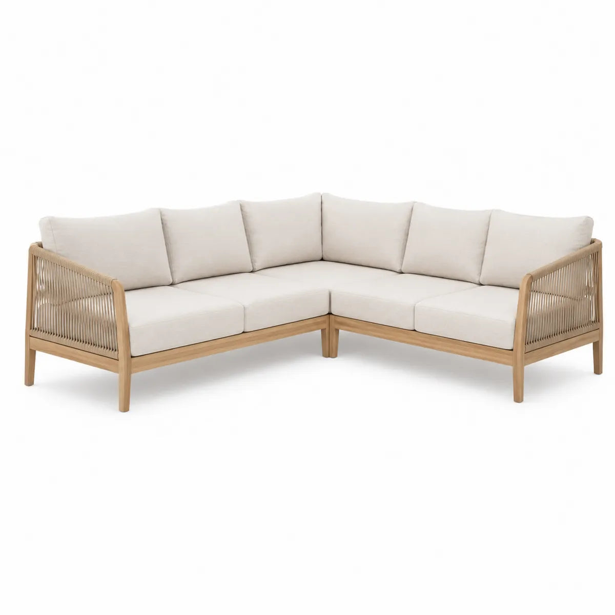 Narożna sofa ogrodowa z drewna tekowego i beżowej tkaniny 250x250x85 cm