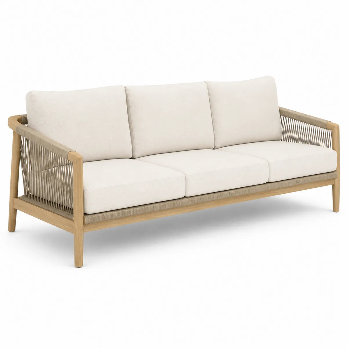 Sofa ogrodowa trzyosobowa drewniana z poliestrowymi poduszkami, 220 cm