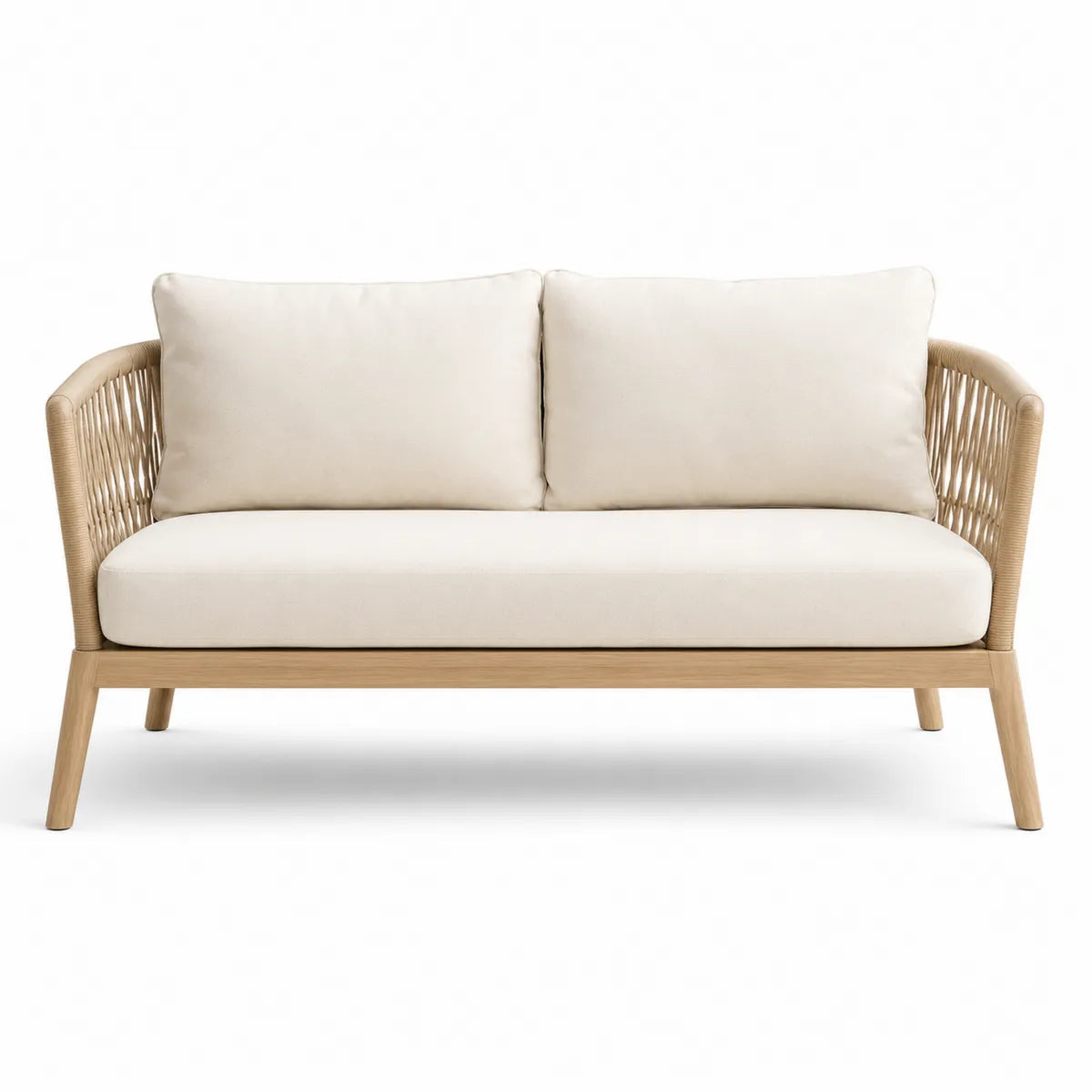 Sofa ogrodowa dwuosobowa z liny i drewna 140 cm