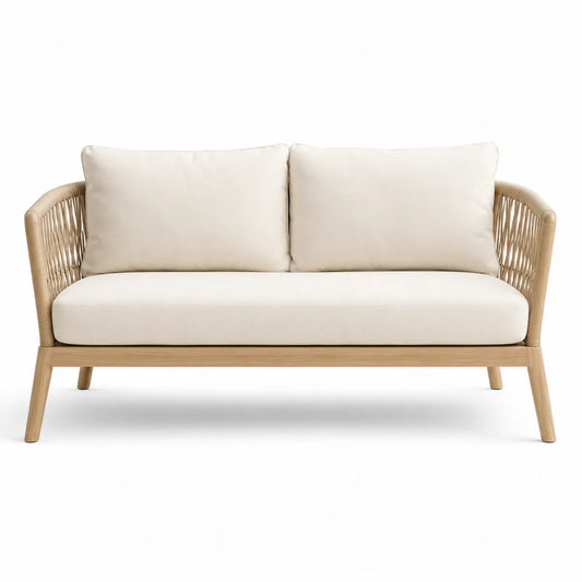 Sofa ogrodowa dwuosobowa z liny i drewna 140 cm