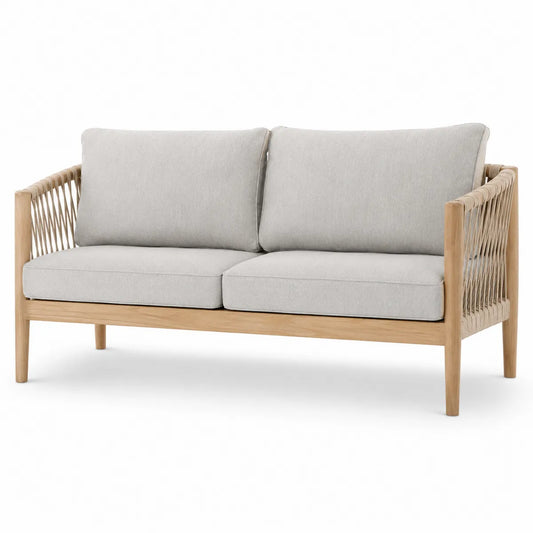 Sofa ogrodowa drewniana tkanina poliestrowa szara 140 cm