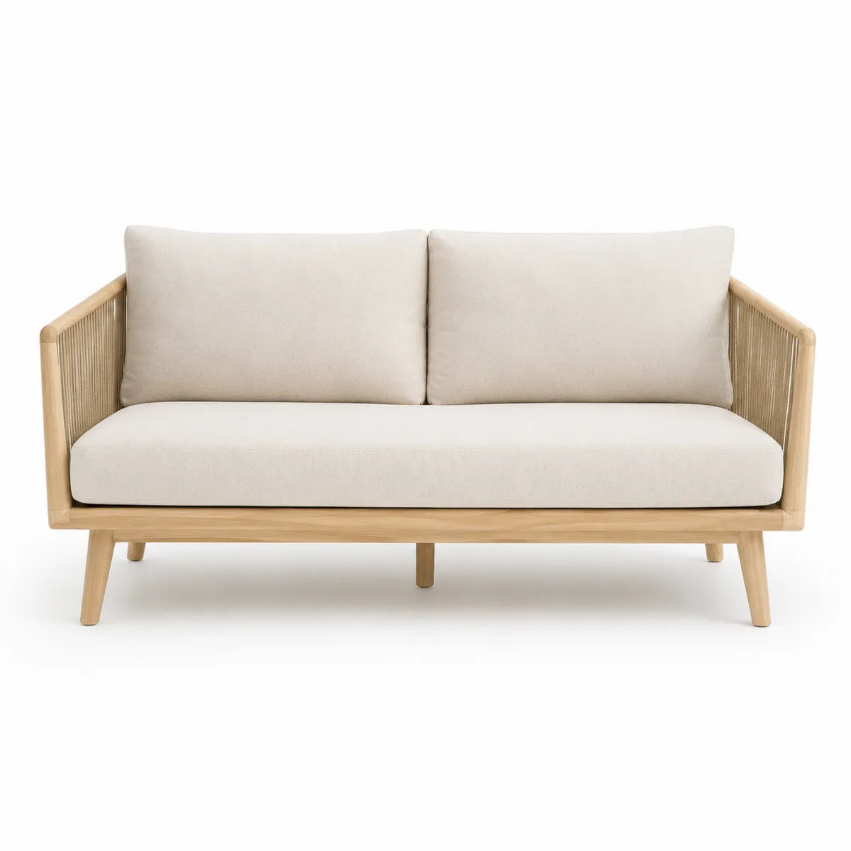 Drewniana sofa ogrodowa z tkaniną akrylową beżowa 180x80x75 cm