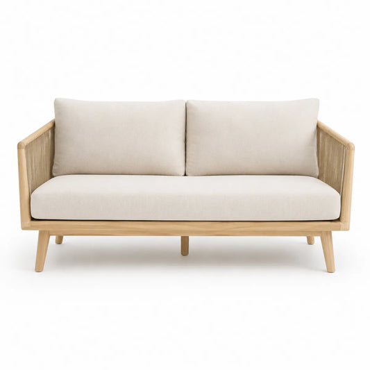 Drewniana sofa ogrodowa z tkaniną akrylową beżowa 180x80x75 cm