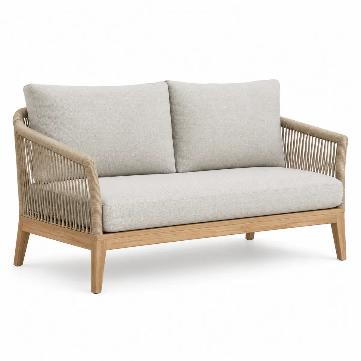 Dwuosobowa sofa z drewna tekowego i poliestru beżowa 150cm
