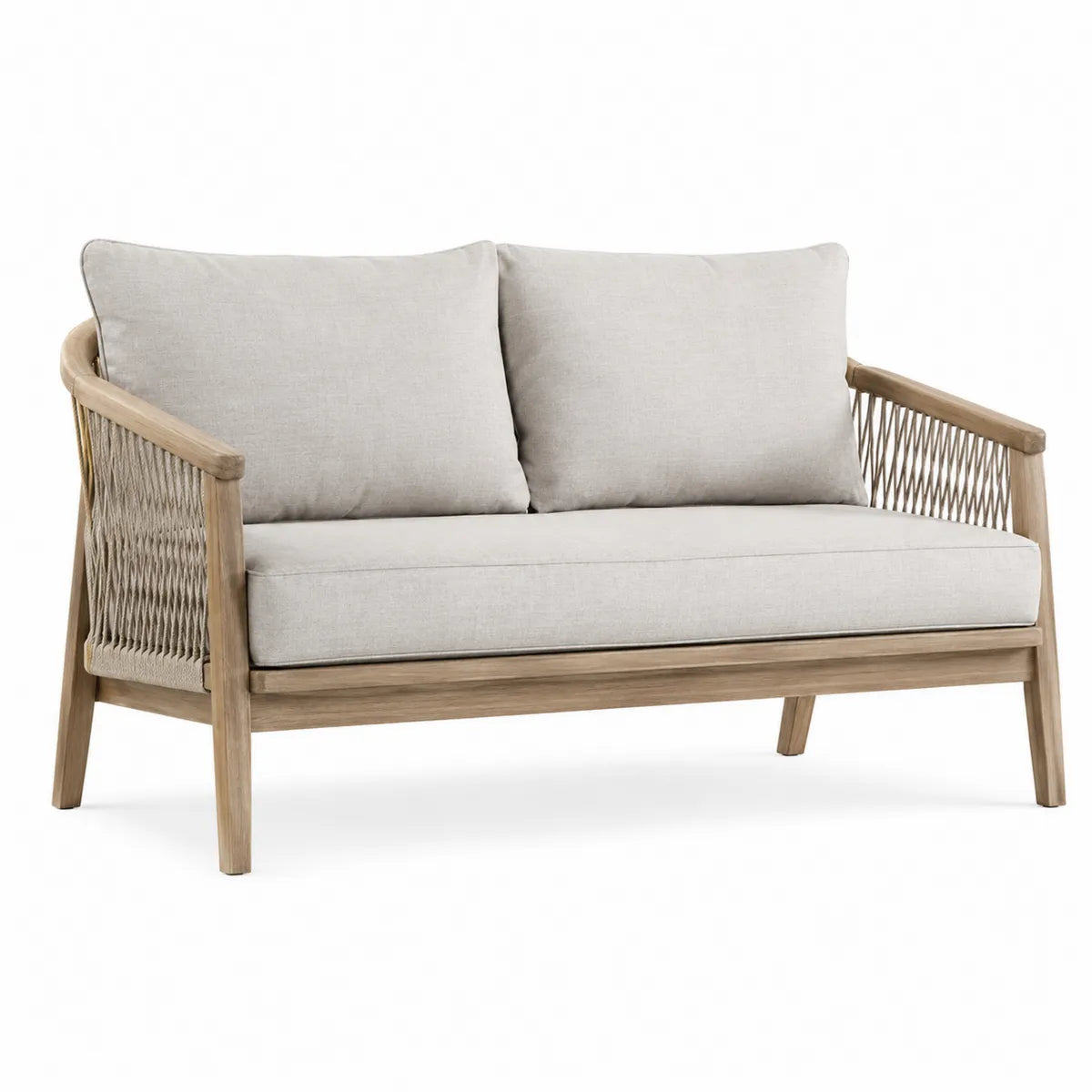 Dwuosobowa sofa ogrodowa drewno i tkanina beżowa