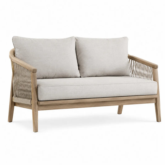 Dwuosobowa sofa ogrodowa drewno i tkanina beżowa
